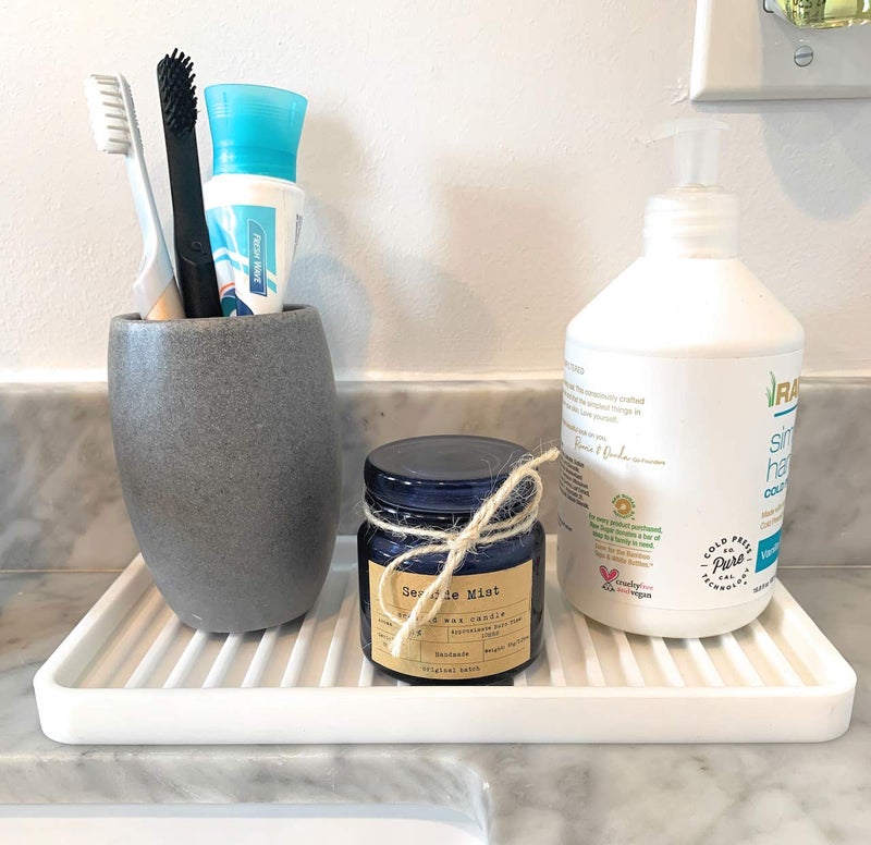 Happitasa Silicone Kitchen Sink Organizer Tray  Sponge Holder and Countertop Protector | Bathroom and Kitchen Soap Dish and Dispenser Tray (White  10""x5.25"") - Image 3